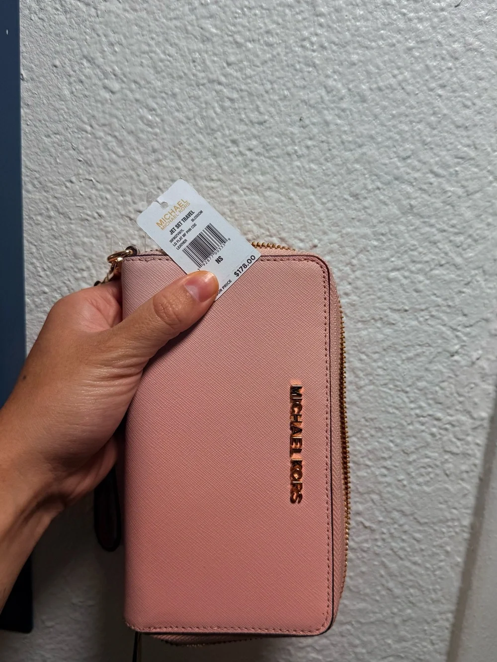 Michael Kors Rose Pink Zip-Around Wallet with Gold Logo